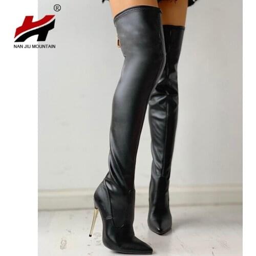 NAN JIU MOUNTAIN 2021 Autumn Womens Boots Over The Knee Boots Solid Color High Heel Zipper Sexy Pointed Outdoor Womens Shoes