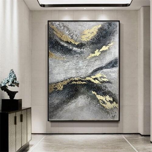 Hand Pained Wall Art Picture Black Gold Abstract Canvas Oil Painting Textured Picture Art Wall Oil Painting On Canvas ARTWORK