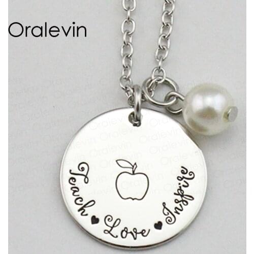 TEACH LOVE INSPIRE Inspirational Hand Stamped Engraved Glamour Pendant Necklace for Women Nice Gift Jewelry,10Pcs/Lot, #LN1853
