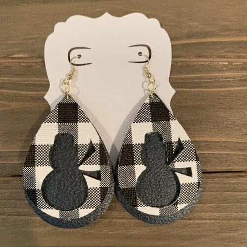 New! ! Hollow Snowman Christmas Glitter Double Layers Faux Leather Earrings Fashion Buffalo Plaid Teardrop Earrings Gifts Custom