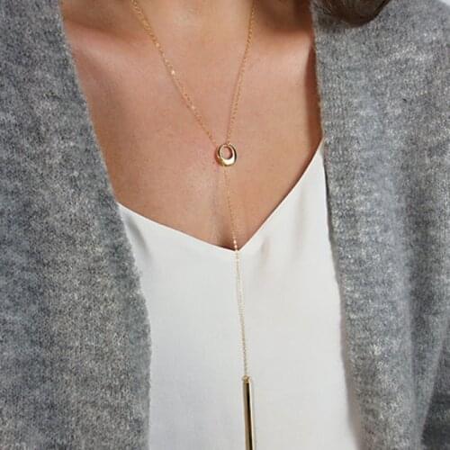 New Arrive Simple Gold Silver Color Thin Adjustable Chain Necklace Circle with Bar Pendants Necklaces Wedding Bridal Jewelry