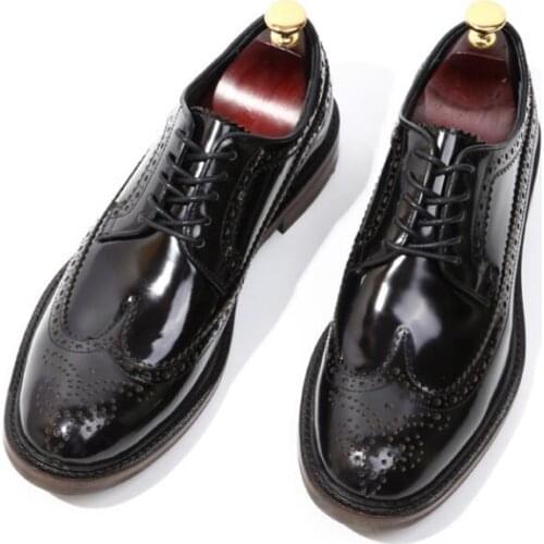 England Style black Casual shoes Patent Leather Mens shoes High top Retro wedding shoes for men Lace up brogue Men shoes