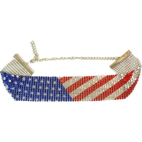 American Flag Choker Necklace for Women Feeling Fresh Aluminum Metal Foil Sheet Star Stripe Independence National Day Jewelry