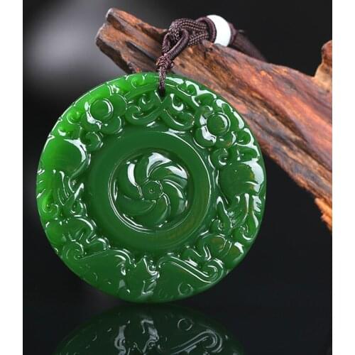 Natural Chinese HeTian Green Jasper Flower Jade Pendant Necklace Carved Fashion Charm Jadeite Jewelry for Women Amulet Gifts
