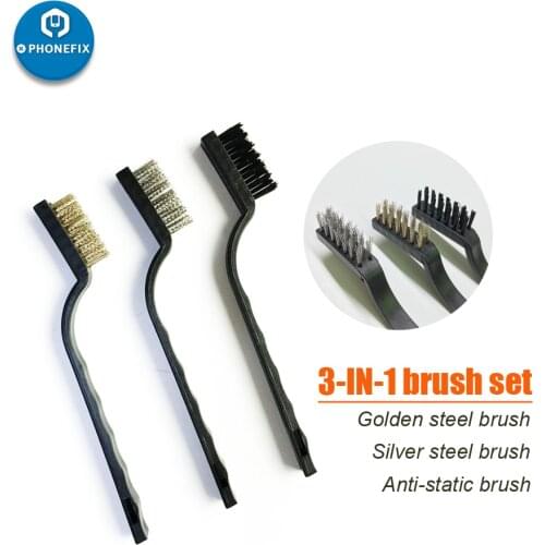 PHONEFIX 3 IN 1 Multipurpose Anti-static Brush Flux Paste Remover Steel Brush for Mobile Phone Tablet Laptop PCB BGA Repair Tool