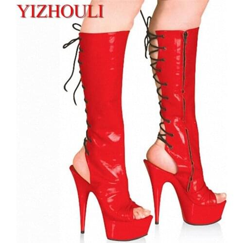 15cm sexy super high heel boots, performance dancing shoes red paint summer new waterproof platform Dance Shoes