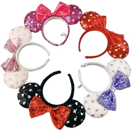 Disney Hair Bows Minnie Ears Hairband Loving Heart Headband Sequin Peach COSTUME Cosplay Plush Adult/Kids Party Gift