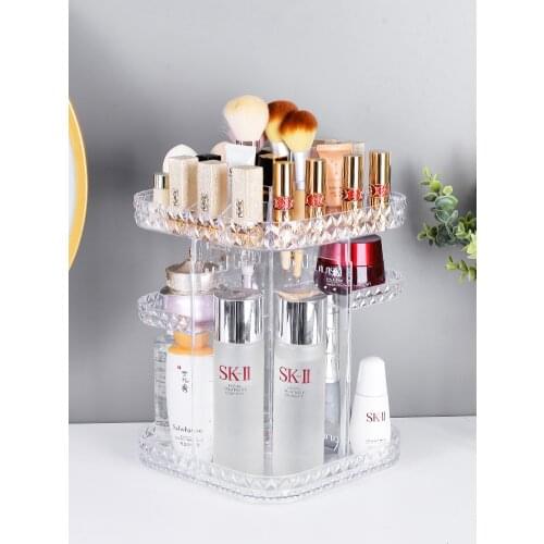 Simple Diamond Cosmetic Storage Box Transparent Rotating Desktop Dressing Table Lipstick Skin Care Product Rack Square Round