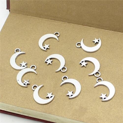 Sweet Bell 100pcs 11*17mm Antique Color Star Moon Charms Pendants for Jewelry Making DIY Handmade Craft 4D811