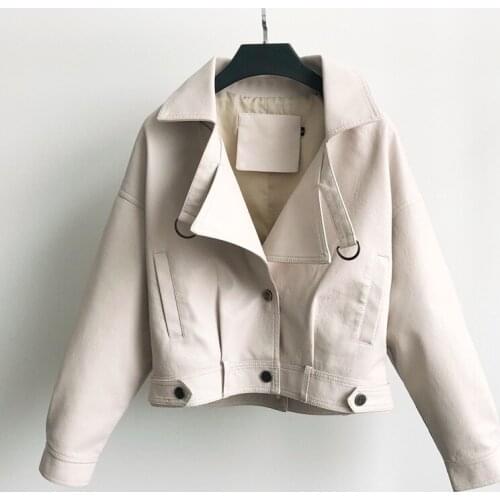 Loose Pu Leather Batwing Sleeve Vintage Leather Jacket Street Casual Outwear Ladies Biker Leather Coat Multicolor Y552