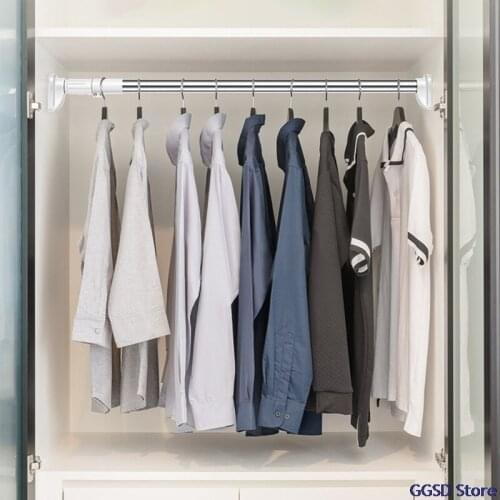 Telescopic Rod Punch-free Adjustable Shower Curtain Rods Bathroom Accessories Extendable Stainless Steel Telescopic Clothing Rod