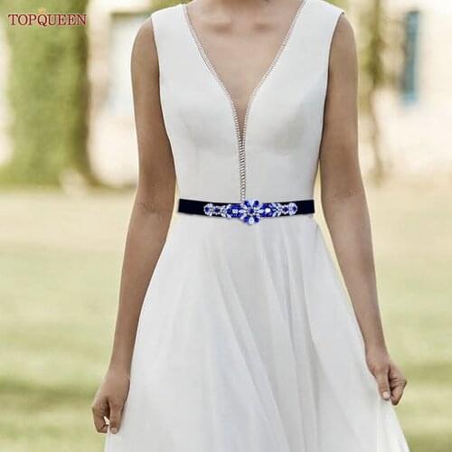 TOPQUEEN S424-B Blue Rhinestone Sash Belts for Dresses Jewelry Belt Wedding Decoration Women Belt Wedding Belts for Bridesmaids