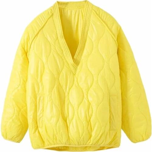 Za Women Fashion Thin Cotton Padded Clothes Warm Parka Coat Vintage Long Sleeve Female Loose Pullover Outerwear Jacket