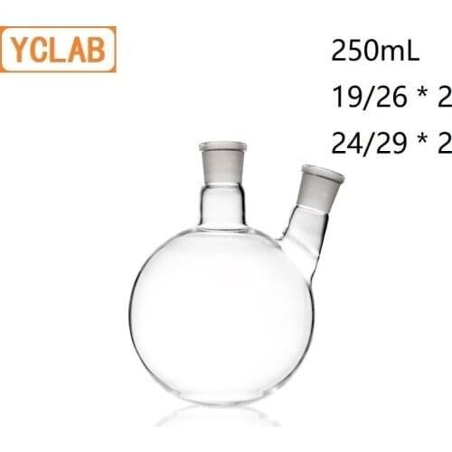 YCLAB 250mL 19/26 * 2 & 24/29 * 2 Distillation Flask Oblique Shape with Two Necks Standard Ground Mouths Distilling Round Bottom