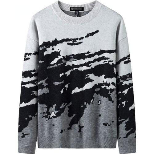 Jacquard Paar Warme Gebreide Trui Mannen Trui Fashion Casual Kleur Contrast Rokerige Grijs Splash Inkt Sweatershir Vintage O-hal