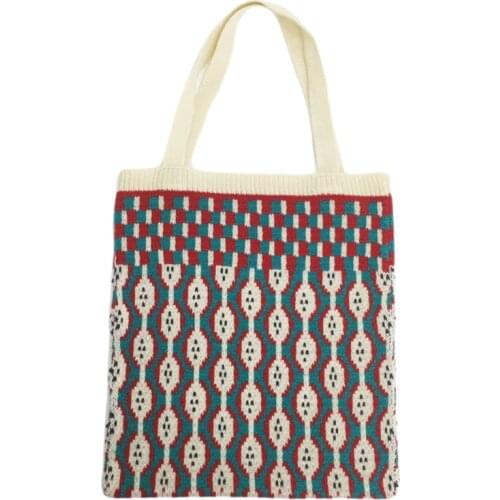 Women Bohemian Gypsy Weave Top-handle Tote Bag 2021 Female Woolen Knitting Hippie Tribal Aztec Boho Chic Soft Open Daily Handbag
