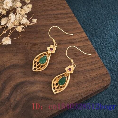 Green Jade Water drop Earring Women Charm Fashion Gifts Chalcedony Amulet Jewelry Gemstone Crystal Natural 925 Silver Zircon