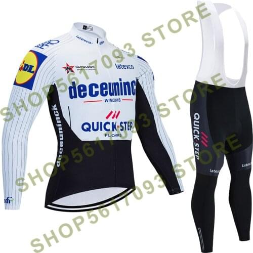 Winter 2021 Quickstep BLACK Cycling JACEKT Sportswear SET Men Ropa Ciclismo Warmer Fleece Long Sleeve Bicycling Maillot Culotte