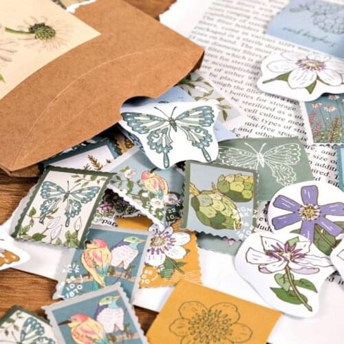 46pcs Kawaii retro green butterfly animal DIY handmade photo album party gift decoration stationery scrapbook boxed stickers