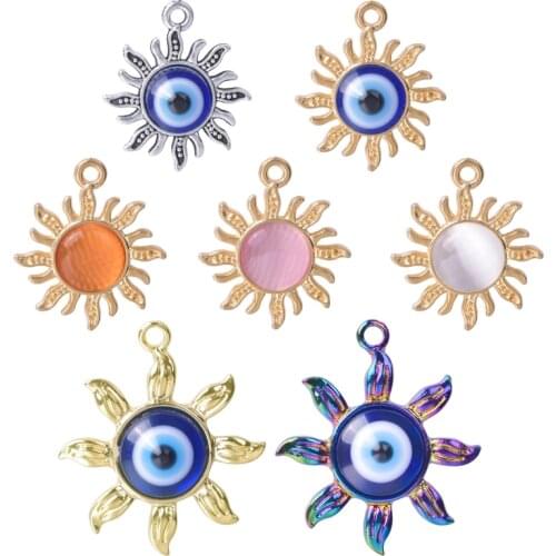 5pcs Sun Charms For Jewelry Making Supplies Lucky Blue Evil Eye Pendant Cats Eye Handmade Accessories Necklace Earrings Charm