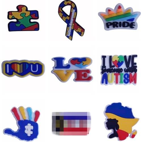 8PCS PVC Cartoon Fridge Magnetic Sticker Colorful Puzzle Lace Pride Head Autism Awareness Hand Refrigerator Magnets Memo Holder