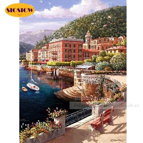 Diamond Beads Embroidery Kits Full Set 3d Pictures Rhinestones Diamond Mosaic Painting Seaside Scenery Landscape Home Decor Room