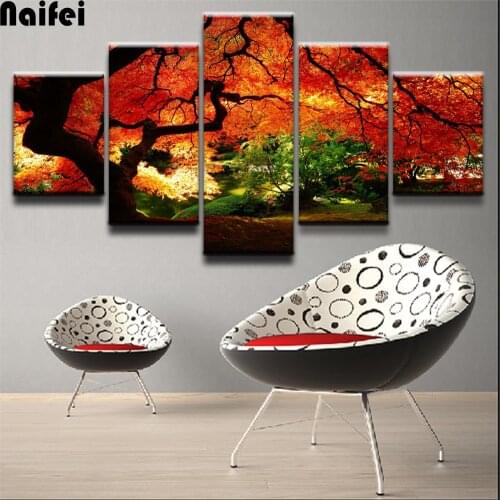 DIY diamond Paintings Home Decor diamond embroidery 5 Pieces Colors Fall Garden Leaf Nature Park Plant Tree Modular Posters