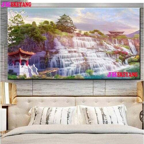 Large 5D Diy diamond painting Sakura Palace Waterfall Diamond Mosaic Rhinestone Embroidery cross stitch Y4563
