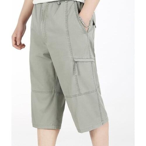 Summer Loose Seven Trousers Mens Casual Fat Pants Elastic High Waist Calf Lenght Pants Man Wear Bottom Plus Size 4XL 5XL 6XL