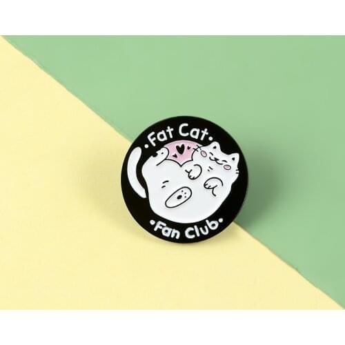 Lapel Pin White Fat Cat Fan Club Hard Enamel Pins Fashion Brooches Badges Clothes Bag Pins Cute Jewelry Gift For Fans