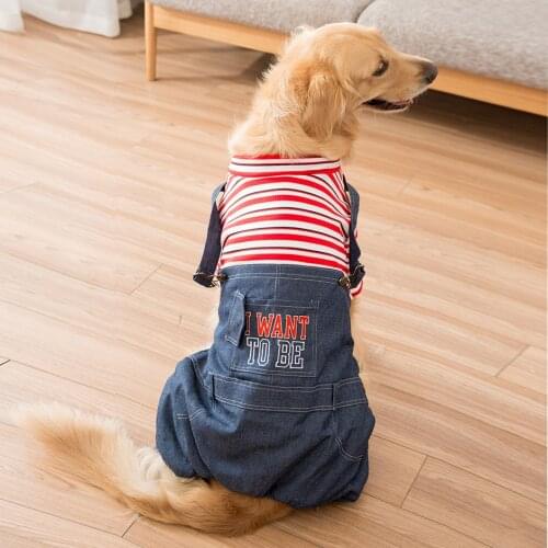 Denim Pet Overalls Large Dogs Clothes Cotton With Brushes Winter Warm Dog Clothing Jumpsuit For Big Dog Labrador Pets Jeans