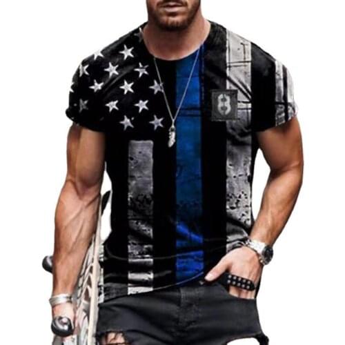 2021 Summer American Flag 3D Print Men Casual Fashion T-shirt Round Neck Loose Oversize Muscle Streetwear Clothing Mans Tshirt