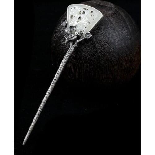 Chinese Ancient Wedding Hair Stick Jade 925 Silver Hairpin Vintage Hair Accessories Women Jewelry Luxury Bride Gifts For Girls