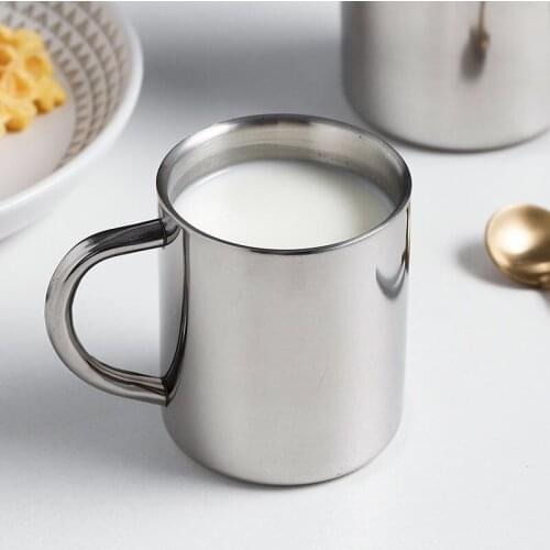 304 Stainless Steel Double Wall Coffee Mugs Brief Milk Tea Cups with Cover Heat Resisatant Drinkware
