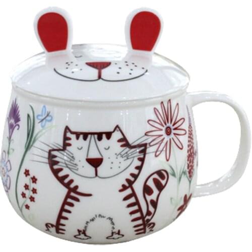 Mug Coffee Cup Kawaii Water Mug Small Tea Mugs Ceramic Cute Tiger /rabbit Design Lovely Animal 350ml with Cover