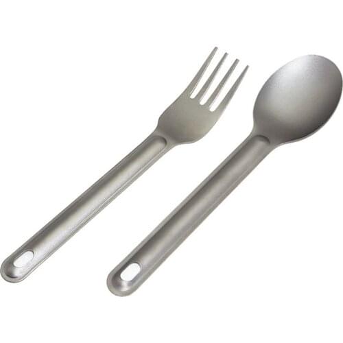 EDC Spoon/Fork Straight Handle Lightweight Portable Corrosion Resistant Pure Titanium Outdoor Tableware