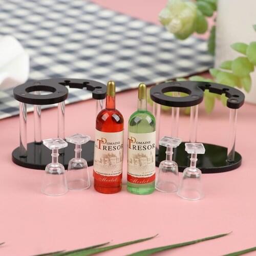 1/12 Miniature Dollhouse Bar Counter Mini Wine Bottle Champagne Glass Holder Rack Play Kitchen for BJD Furniture Toy Accessories