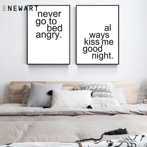 Minimalist Wall Art Print Always Kiss Me Good Night Sweet Couple Love Quote Romantic Bedroom Canvas Painting Decor Weeding Gift