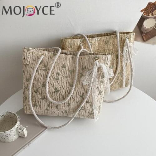 Fashion Flower Lace Woven Shopping Bag Female Leisure ShoulderPouch Women Summer Beach Large Capacity Tote Handbag