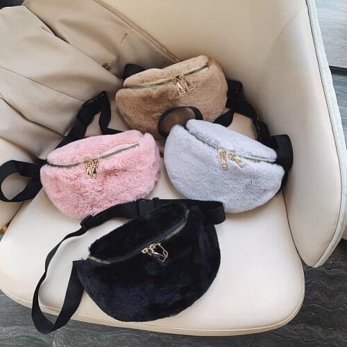 Women Fashion Plush Waist Bag Solid Color Fanny Pack Pouch Casual Lady Street Belt Chest Crossbody Shoulder Bags