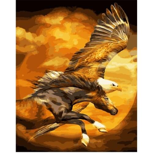Painting By Numbers DIY Dropshipping 40x50 50x65cm Flying eagle and horse Animal Canvas Wedding Decoration Art picture Gift