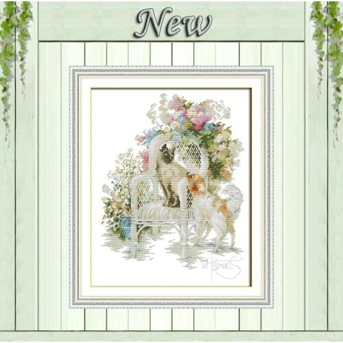 The cat and the dog flower Painting Counted Printed on the canvas DMC 14CT 11CT DIY Cross Stitch Needlework Kits Embroidery Sets