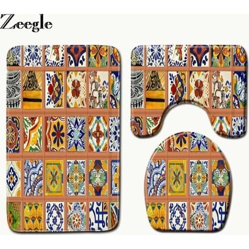 Zeegle Bath Mat Set Anti Slip Bathroom Doormat Toilet Pedestal Rug Absorbent Toilet Seat Cover Mat Toilet Set Bathroom Carpets