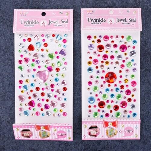 2pcs Multicolor Rhinestone Stickers DIY Self Adhesive Colorful Round Heart Rhinestone Embellishment Stickers