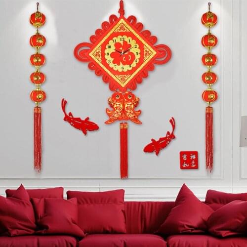 Chinese Knot Wall Clock Living Room Chinese Style Art Decoration Home Atmospheric Clocks Creative Silent Quartz Wall Watch