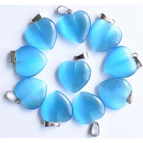New beautiful synthetic cats eye stone blue heart shape pendants 20mm for DIY jewelry making 30pcs/lot Wholesale Free