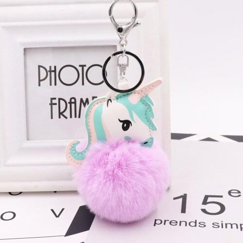 New Fur Pom Pom Keychain Leather Fur Ball Keychain Artificial Rabbit Fur Pom Ball Keychain Unicorn Fluffy Keychain Car Pendant