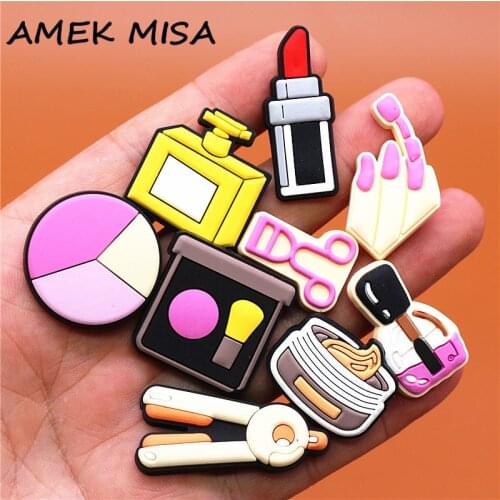 Single Sale 1pcs Cosmetic Style Shoe Charms Accessories Perfume Nail Polish Rouge PVC Croc jibz Buckle for Kids Party Xmas Gifts