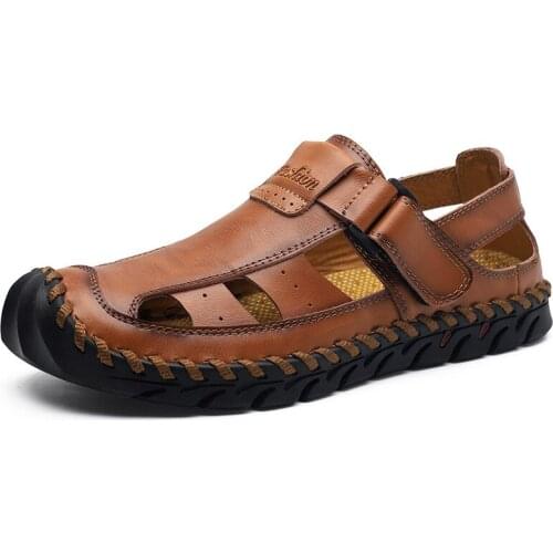 Summer Genuine Leather Men Casual Shoes Breathable Men Beach Shoes Handmade Luxury Brand Sandals Men Driving Shoes Size 38-46