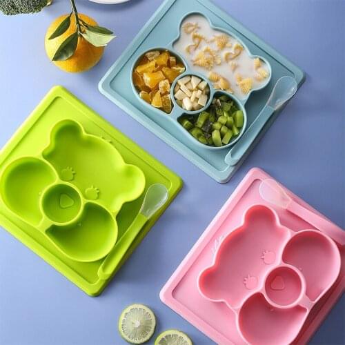 Silicone bowl children cartoon tableware set baby dinner plate baby training Bowl spoon for kids